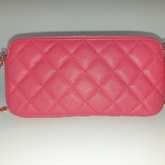 Chanel Pink Caviar Leather Double Zip Wallet On Chain 2017 - Picture 3 of 12